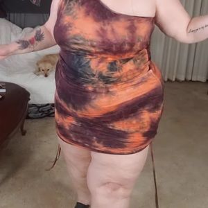 Plus Size one Shoulder tie dye bodycon dress
